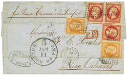 "2F60 Pour La LOUISIANE" : 1855 10c(n°13)x2 + 80c (n°17)x3 Sur Lettre Du HAVRE Via BOSTON Pour NEW ORLEANS. Des Defauts  - 1849-1876: Periodo Classico