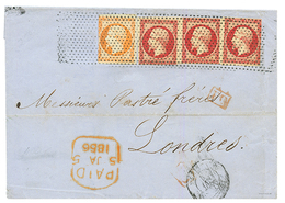 1856 40c(n°16) Pd + 80c(n°17) Bande De 3 Pd Obl. Rouleau De Pointillés Fins Sur Lettre De PARIS Pour LONDRES. TB. - 1849-1876: Periodo Clásico