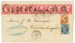 "7F Pour CONSTANTINOPLE" : 1861 Bande De 8 Du 80c (n°17) + 20c(n°14) Sur Lettre De MARSEILLE Pour CONSTANTINOPLE. Des Dé - 1849-1876: Periodo Clásico