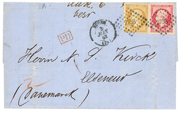 "90c Pour Le DANEMARK" : 1862 10c(n°13) + 80c (n°17) Pli Obl. PC 2738 + T.15 ROUEN Pour ELSENEUR (DANEMARK). TB. - 1849-1876: Periodo Classico