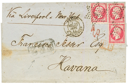 "2F40 Pour CUBA" : 1865 80c(n°24)x3 Sur Lettre De PARIS Pour LA HAVANE (CUBA). TB. - 1849-1876: Classic Period