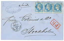 1869 20c (n°29) Bande De 3 Obl. Etoile + PARIS GARE DU NORD Sur Lettre Pour STOCKHOLM (SUEDE). TTB. - 1849-1876: Periodo Classico