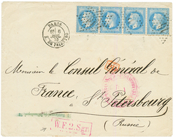 1870 20c (n°29 Bande De 4 + W.F.2 Sgr Encadré Sur Env. De PARIS Pour ST PETERSBURG (RUSSIE). TTB. - 1849-1876: Periodo Classico