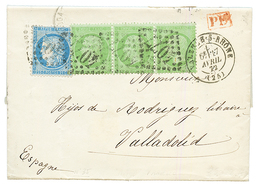 1872 5c EMPIRE Bande De 3 + 25c CERES Obl. GC 4077 + VALENCE-S-RHONE Pour VALLADOLID (ESPAGNE). TTB. - 1849-1876: Periodo Classico