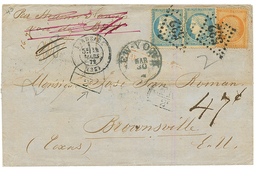 1872 40c SIEGE (n°38) + 25c(n°60)x2 + Marque D' Echange FR/2F Sur Lettre Taxée Pour Le TEXAS (USA). TB. - 1849-1876: Classic Period