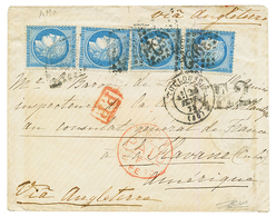 "1F Pour CUBA" : 1873 25c(n°60)x4 Sur Lettre De TOULOUSE Pour LA HAVANE (CUBA). TB. - 1849-1876: Classic Period
