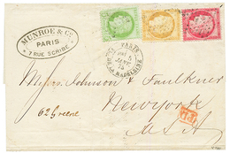 1875 CERES 5c + 15c + 80c Sur Lettre De PARIS Pour NEW YORK (USA). Superbe Tricolore. - 1849-1876: Periodo Clásico