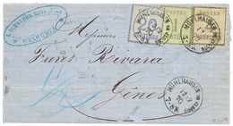 1870 1c (n°1) + 4c(n°3b) Burelage Renversée + 20c(n°6b) Burelage Renversée Sur Lettre De MULHOUSE Pour GENES (ITALIE). S - Other & Unclassified