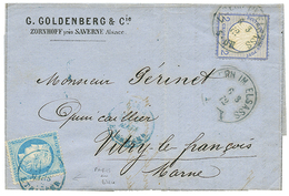 1872 FRANCE 25c (n°60) Obl. PARIS ETRANGER Bleu + ALLEMAGNE 2gr Obl. ZABERN Sur Lettre Pour VITRY. TTB. - Otros & Sin Clasificación