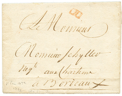 1772 Marque Rouge "DU" De La Petite Poste De BORDEAUX Avec Texte De ST PIERRE MARTINIQUE. Superbe. - Correo Marítimo