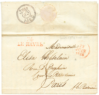 1823 74 LE HAVRE Rouge + Dateur A Rouge Sur Lettre Avec Texte De POINTE A PITRE Pour PARIS. Superbe. - Maritime Post
