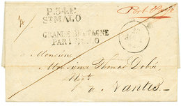 1828 P.34.P ST MALO + GRANDE BRETAGNE PAR ST MALO + "PORT-PAYE" Sur Lettre Avec Texte De GUERNESEY Pour NANTES. Associat - Maritime Post
