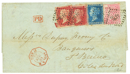 1860 GRANDE BRETAGNE 1p+ 2p+ 4p (variété D' Impression) Obl. PC 3176 + ANGL. B.M ST MALO Sur Lettre Avec Texte De JERSEY - Maritime Post