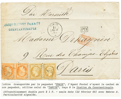 Utilisation Du Cachet TAMISE Sur Le Paquebot PHASE : 1865 10c(n°21)x2 + 40c(n°23)x2 Obl. ANCRE + TAMISE 22 Fevr 65 Sur E - Maritime Post