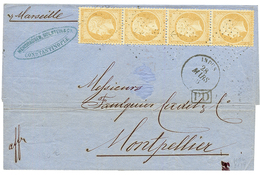 1865 Bande De 4 Du 10c (n°21) Obl. ANCRE + INDUS 28 Mars 65 Sur Lettre De CONSTANTINOPLE Pour La FRANCE. TB. - Maritime Post