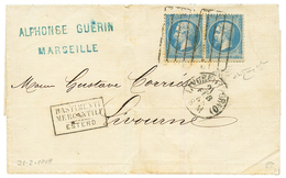 1868 20c(x2) Obl. BARRES De LIVOURNE Sur Lettre De MARSEILLE Pour LIVORNO. RARE. Superbe. - Correo Marítimo