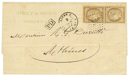 "LIGNE U Pour La GRECE" : 1872 30c CERES(x2) Obl. ANCRE + LIGNE U PAQ FR N°4 Sur Lettre De MARSEILLE Pour ATHENES (GRECE - Maritime Post