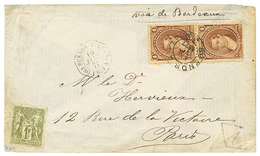 1877 FRANCE 1F SAGE Obl. BUENOS-AYRES PAQ FR J N°5 + ARGENTINA 4c(x2) Obl. BUENOS-AIRES Sur Env(pd) Pour PARIS. Affrt MI - Correo Marítimo