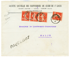 1914 10c SEMEUSE (x4) Obl. MALTA + PAQUEBOT Sur Env. De MARSEILLE Pour MALTE. RARE. TTB. - Maritime Post