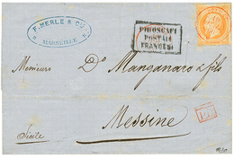 "PELUSE En ROUGE" : 1866 40c(n°23) Obl. Cachet Du Paquebot PELUSE 19 JUIL 66 En Rouge Sur Lettre De MARSEILLE Pour MESSI - Correo Marítimo