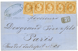 DARDANELLES : 1862 10c (n°13) Bande De 4 + 1 Ex(pd) Obl. PC 3708 Sur Lettre Avec Texte De SALONIQUE Pour PARIS. Verso, C - Sonstige & Ohne Zuordnung