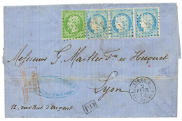 "SMYRNE - MARITIME" : 1872 5c + 25c (x3) Obl. ANCRE + LIGNE U PAQ FR N°1 Sur Lettre De SMYRNE Pour LYON. RARE. TTB. - Autres & Non Classés