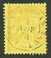 ANTILLES DANOISES : 25c SAGE Jaune Obl. ST THOMAS PAQ FRB N°2. RARE. Superbe. - Autres & Non Classés