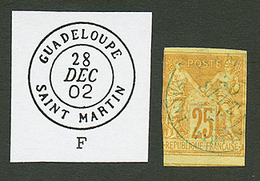 "SAINT MARTIN" : CG 25c SAGE (pd) Obl. GUADELOUPE SAINT MARTIN En Bleu. RARETE. TB. - Otros & Sin Clasificación