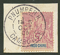 INDOCHINE : 5F (n°16) Obl. PNUMPENH CAMBODGE Sur Fragment. Utilisation Rare Au CAMBODGE. Superbe. - Otros & Sin Clasificación