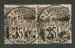 CONGO : Paire 15c S/ 25c (n°7a) Variété SURCHARGE DOUBLE Tenant à Normal Obl. RARE. Signé SCHELLER. TTB. - Otros & Sin Clasificación