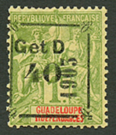 GUADELOUPE : 40 S/ 1F (n°54) Surcharge Noire Neuf *. 1 Dent Courte. Signé BRUN. Cote 530. TB. - Otros & Sin Clasificación