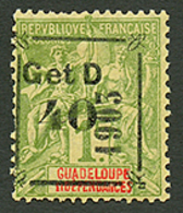 GUADELOUPE : 40 S/ 1F (n°54) Surcharge Noire Neuf *. 1 Dent Courte. Signé BRUN. Cote 530. TB. - Sonstige & Ohne Zuordnung
