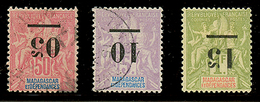 SURCHARGE RENVERSEE - 05 S/ 50c (n°48a) Obl. + 10 S/ 5F (n°49a) Obl. + 15 S/ 1F (n°50a)x2 Neuf (*). RARE (tirage 300). C - Autres & Non Classés