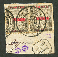 MAROC : Paire 10c (n°10) Obl. Sur Fragment. Un Ex. TB Et Un Ex. Pd Coin Supérieur Droit. Timbre Rare En Paire. Cote 1800 - Sonstige & Ohne Zuordnung