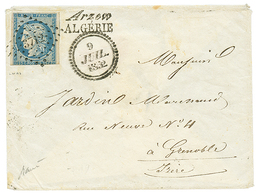 1852 25c CERES(n°4) Pd Obl. PC 3712 + Cursive ARZEW ALGERIE + Dateur B Sur Enveloppe Pour La FRANCE. Rarissime. Superbe. - Sonstige & Ohne Zuordnung