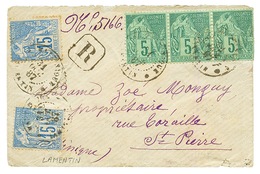 "LAMENTIN" : 1887 CG 5c(x3) Pd + 15c(x2) Obl. MARTINIQUE LAMENTI Sur Env. RECOMMANDEE. RARE. TTB. - Otros & Sin Clasificación