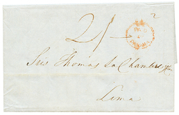 1849 PAID AT PANAMA + "2/-" Tax Marking On Entire Letter To LIMA PERU. Superb. - Other & Unclassified