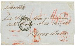 1863 PAID AT SAN JUAN PORTO RICO + Red PORTO-RICO PAID On Entire Letter From GUAYANILLA To SPAIN. Vvf. - Other & Unclassified