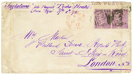 1872 Pair 6d With Sheet Margin Canc. C83 + RIO DE JANEIRO PAID Red On Envelope To LONDON. Small Faults. RARE. Vf. - Otros & Sin Clasificación