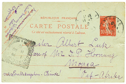 "destination MOPEA Via PORTUGUESE COLONIES & BRITISH CENTRAL AFRICA : 1910 FRANCE POSTAL STATIONERY 10c ( German Text )  - Africa Orientale Tedesca