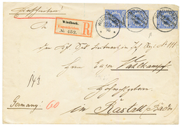 1898 20pf Strip Of 3 With INTERPANNEAU (ZWISCHENSTEGPAARE) Canc. WINDHOEK On REGISTERED Envelope To BADEN. RARE. Vf. - Africa Tedesca Del Sud-Ovest