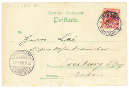 1900 5pf On 10pf (n°1 IIb) Canc. TSINGTAU On Card (crease) "GRUSS AUS KIAUTSCHAU" In Color. Vf. - Kiautchou