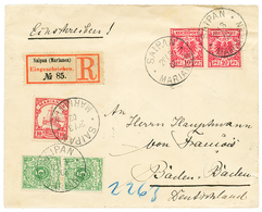 MARIANEN - VORLAUFER : 1902 GERMANY 5pf(x2) + 10pf(x2) + MARIANEN 10pf Canc. SAIPAN On REGISTERED Envelope To BADEN. Sca - Islas Maríanas