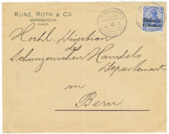 1911 25c On 25pf Canc. MASAGAN MAROKKO On Commercial Envelope From MARAKECH To SWITZERLAND. Vvf. - Marruecos (oficinas)