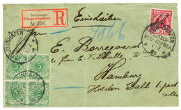 VORLAUFER : 1909 GERMANY 5pf Block Of 4 ( 1 Stamp With Fault ) + NEU GUINEA 10pf Canc. BERLINHAFEN On REGISTERED Envelop - Nuova Guinea Tedesca