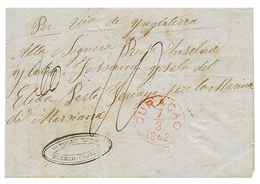 VENEZUELA Via CURACAO To ITALY : 1862 CURACAO In Red + FORWARDING AGENT Cachet POLNY/ PUERTO CABELLO On Entire Letter Da - Curaçao, Antille Olandesi, Aruba