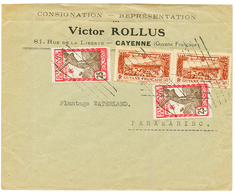 SURINAME : 1937 French GUYANA 25c(x2) + 50c(x2) Canc. Bar Cancel (applied At PARAMARIBO) On Envelope From CAYENNE GUYANE - Surinam ... - 1975