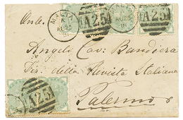 1881 1/2d Green (x5) Canc. A25 + MALTA On Cover To PALERMO (ITALY).RARE. Vvf. - Malta (...-1964)