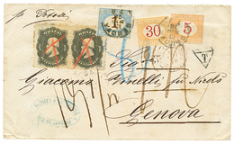 1876 BRAZIL 200R (x2) Pen Cancel In Red + "P. POTOSI" + ITALIAN POSTAGE DUES 5c + 30c + 1L Canc. GENOVA On Envelope From - Other & Unclassified