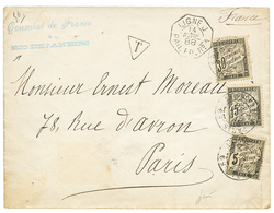 1888 CONSULAT DE FRANCE RIO DE JANEIRO In Blue + Tax Marking + LIGNE J PAQ FR N°1 On Envelope To PARIS Taxe On Arrival W - Other & Unclassified